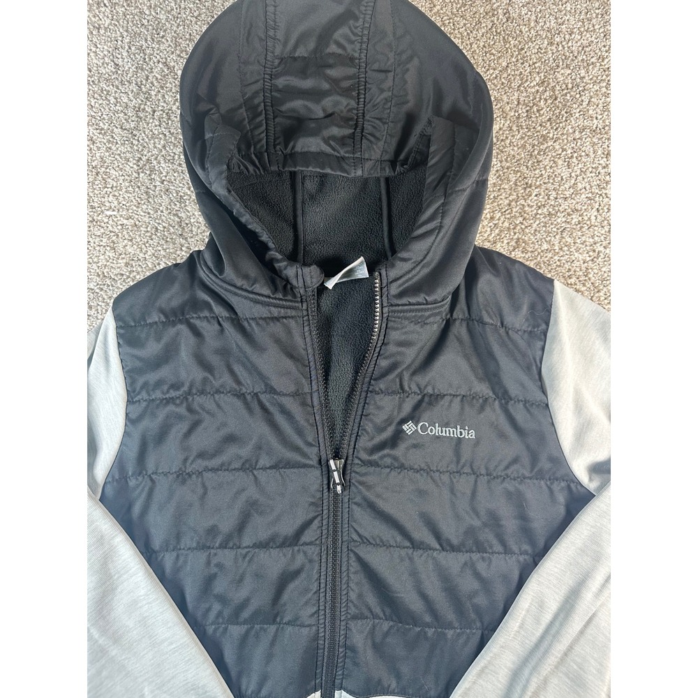 Columbia Boys XL Black Gray Hybrid Quilted Fleece Lined Full Zip Hoodie XB0070